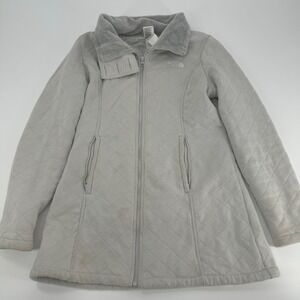 The North Face Women's Quilted Coat Jacket Gray Fleece Collar stains